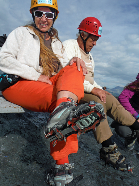 The two RV Gypsies showing off their crampons